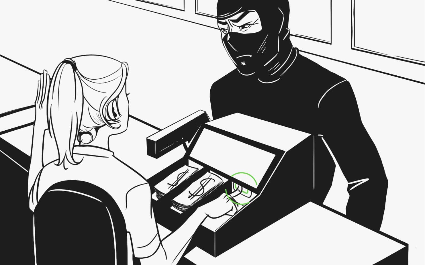 Illustration bouton d’urgence en commerce