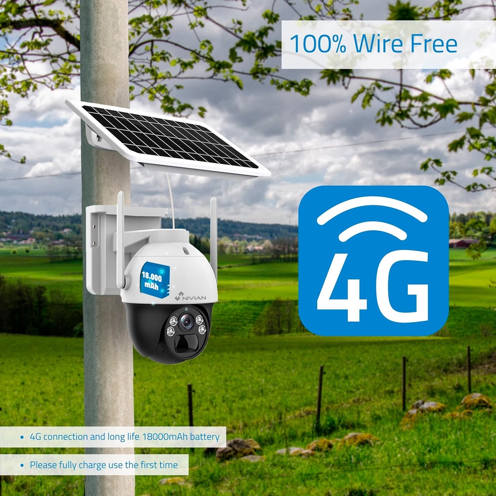 NV-Caméra de Surveillance de sécurité 360º 4G(SIM)+Panneau Solaire