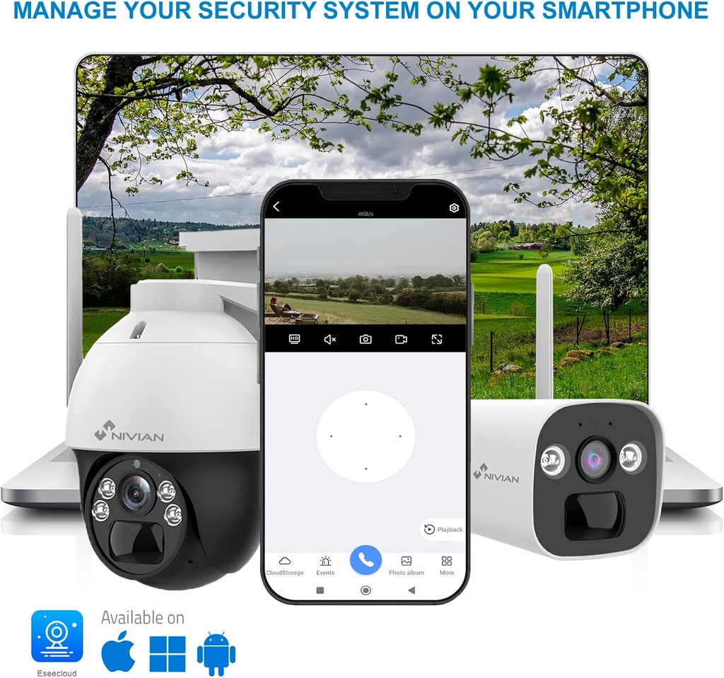 NV-Caméra de Surveillance de sécurité 360º 4G(SIM)+Panneau Solaire