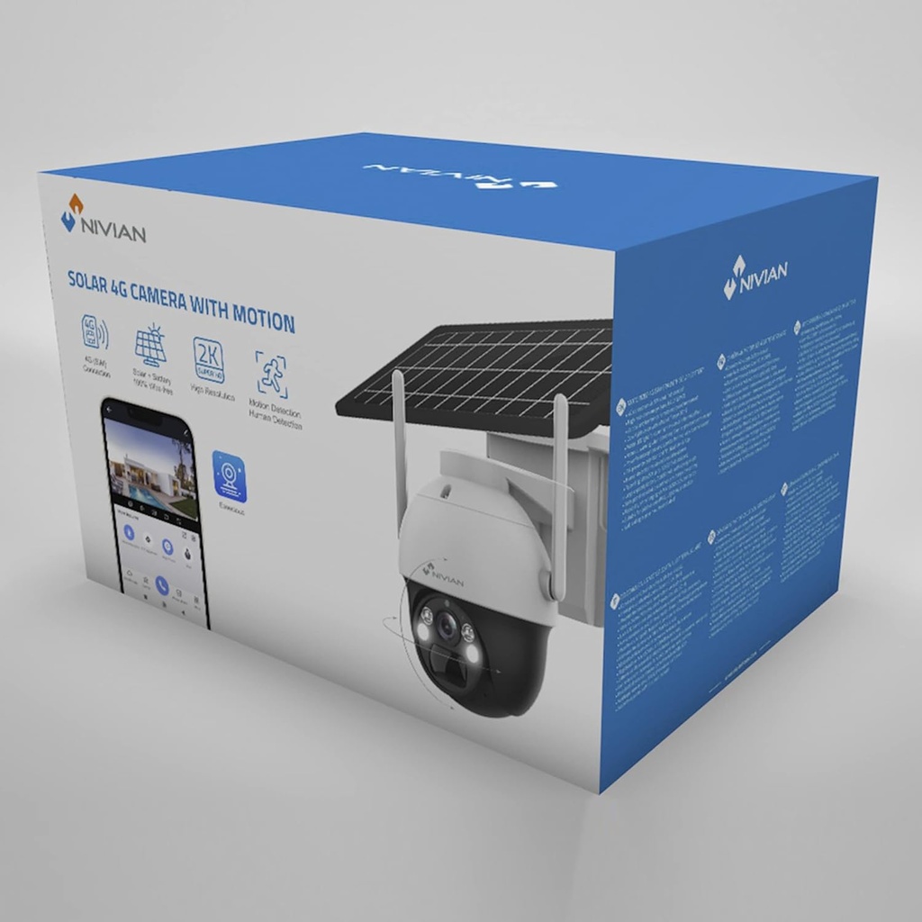 NV-Caméra de Surveillance de sécurité 360º 4G(SIM)+Panneau Solaire