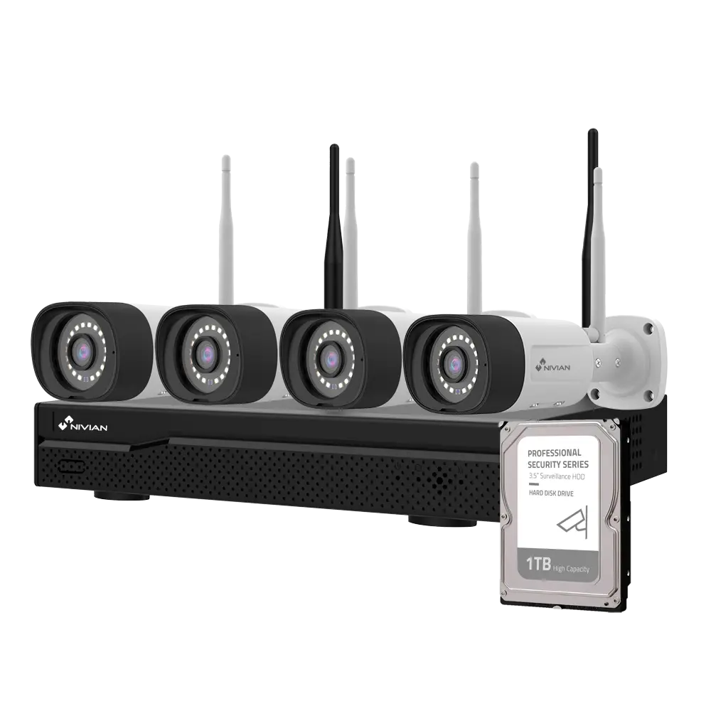 NV-Kit de vidéosurveillance WiFi 4 Caméras + NVR 16 canaux + HDD 1TO