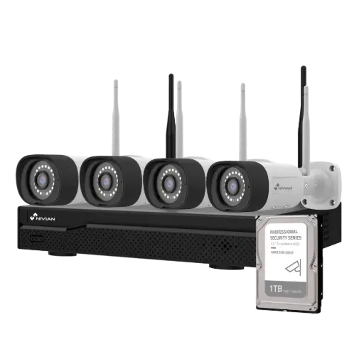 [NV-KIT-4CAM3MP-16CANAUX-1TB] NV-Kit de vidéosurveillance WiFi 4 Caméras + NVR 16 canaux + HDD 1TO